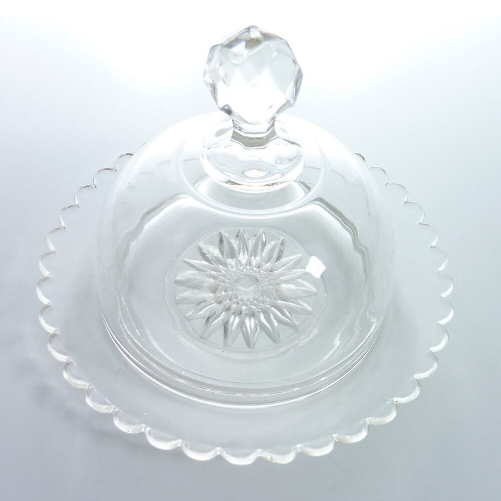 Vintage Butter Dish Glass Covered Cheese Ball Dish Dessert Dome Romantic Cottage